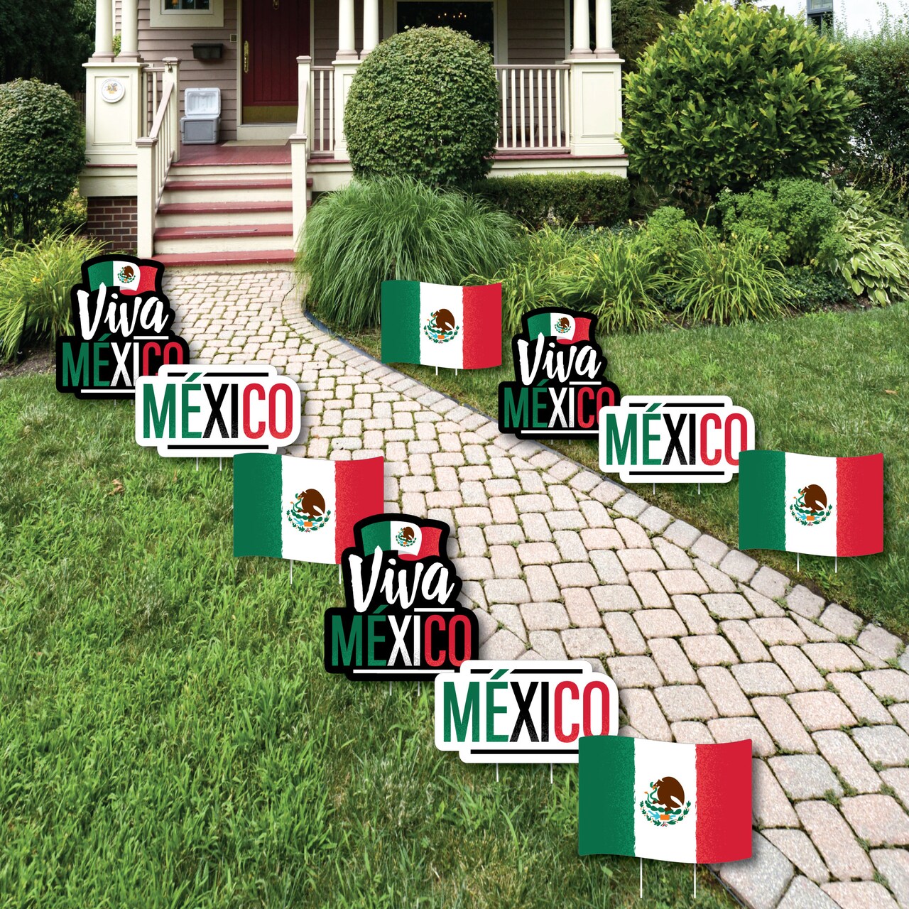 Big Dot of Happiness Viva Mexico - Flag Lawn Decorations - Outdoor Mexican Independence Day Party Yard Decorations - 10 Piece